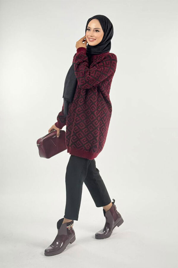 Desenli Bisiklet Yaka Tunik 18326 Bordo - 3