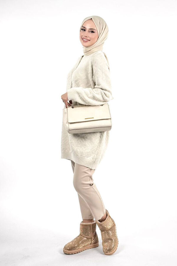 Desenli Bisiklet Yaka Tunik 18326 Taş - 3