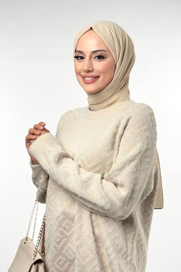 Desenli Bisiklet Yaka Tunik 18326 Taş - 4