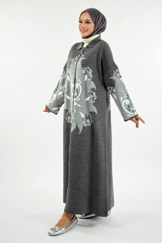 Desenli Fermuarlı Triko Hırka 18320 Antrasit - 3