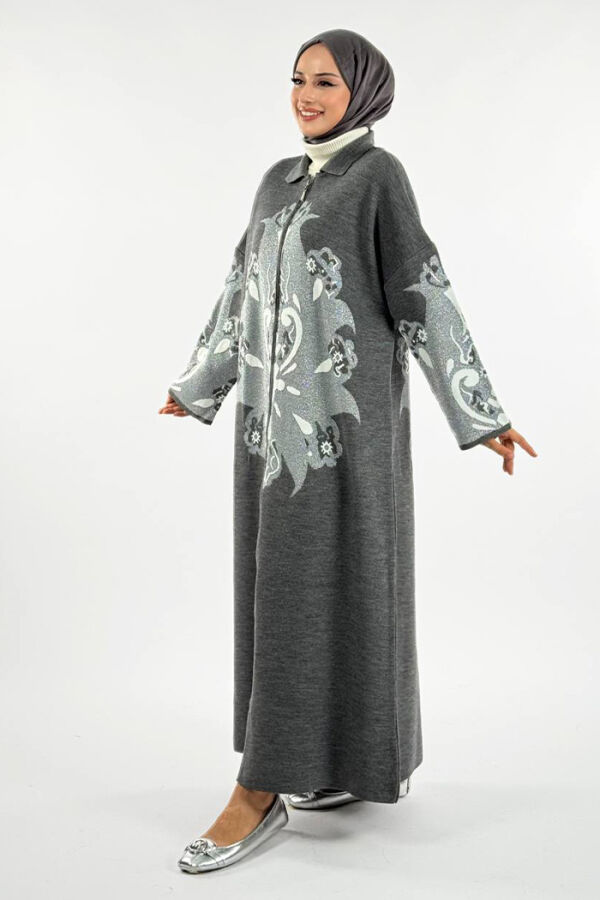 Desenli Fermuarlı Triko Hırka 18320 Antrasit - 3