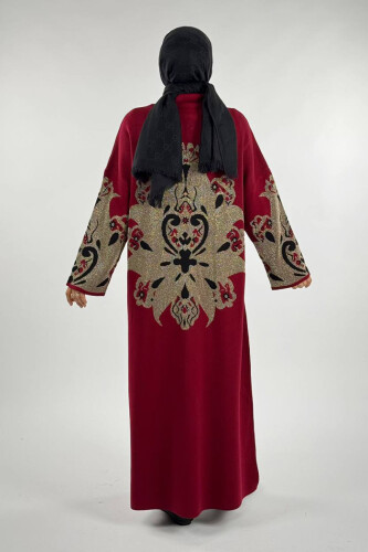Desenli Fermuarlı Triko Hırka 18320 Bordo - 2