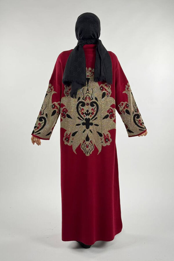 Desenli Fermuarlı Triko Hırka 18320 Bordo - 2