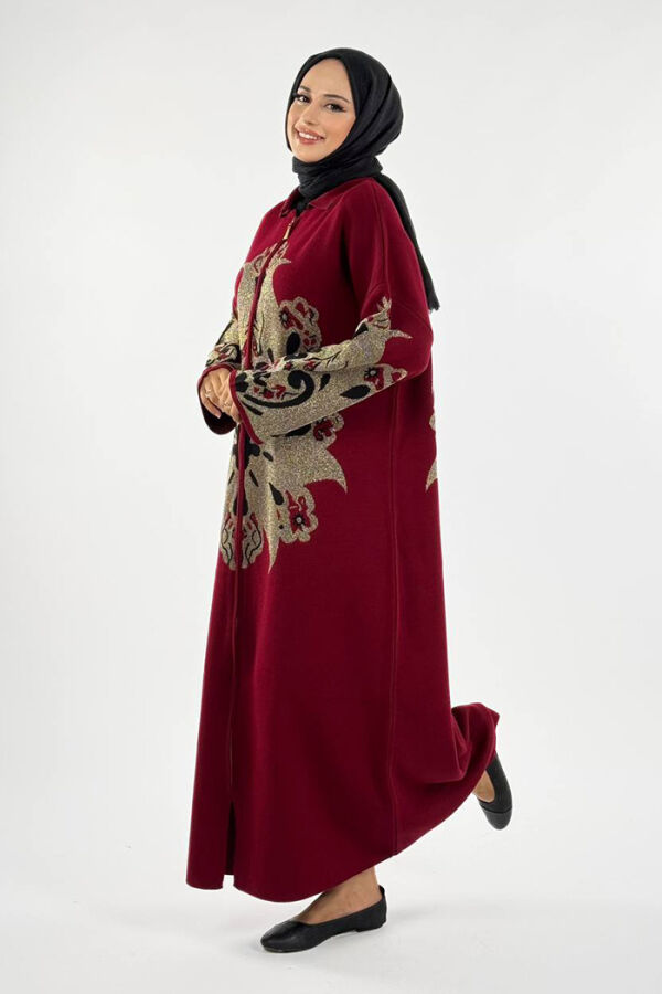 Desenli Fermuarlı Triko Hırka 18320 Bordo - 3