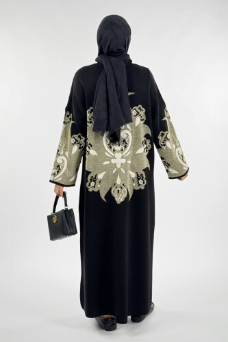 Desenli Fermuarlı Triko Hırka 18320 Siyah - 2