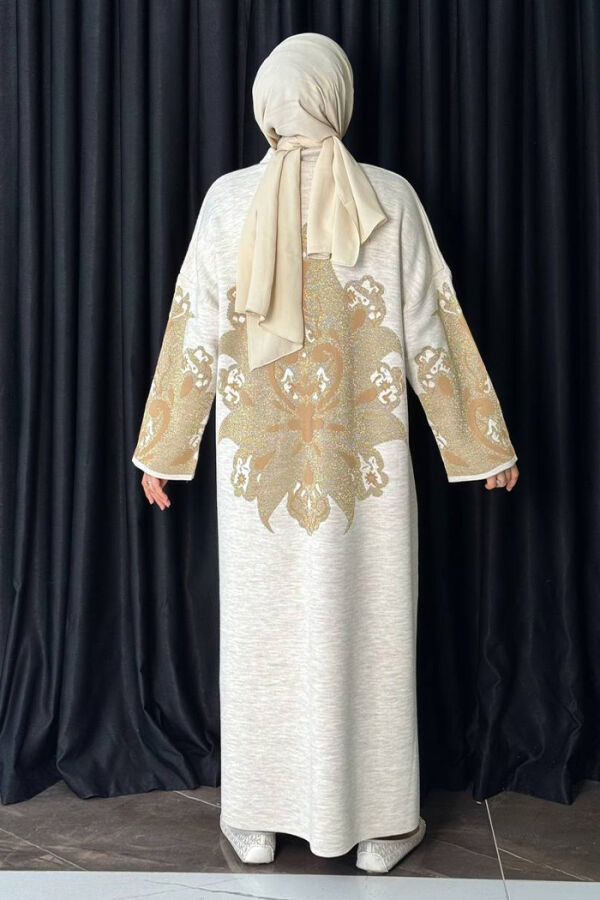 Desenli Fermuarlı Triko Hırka 18320 Taş - 2