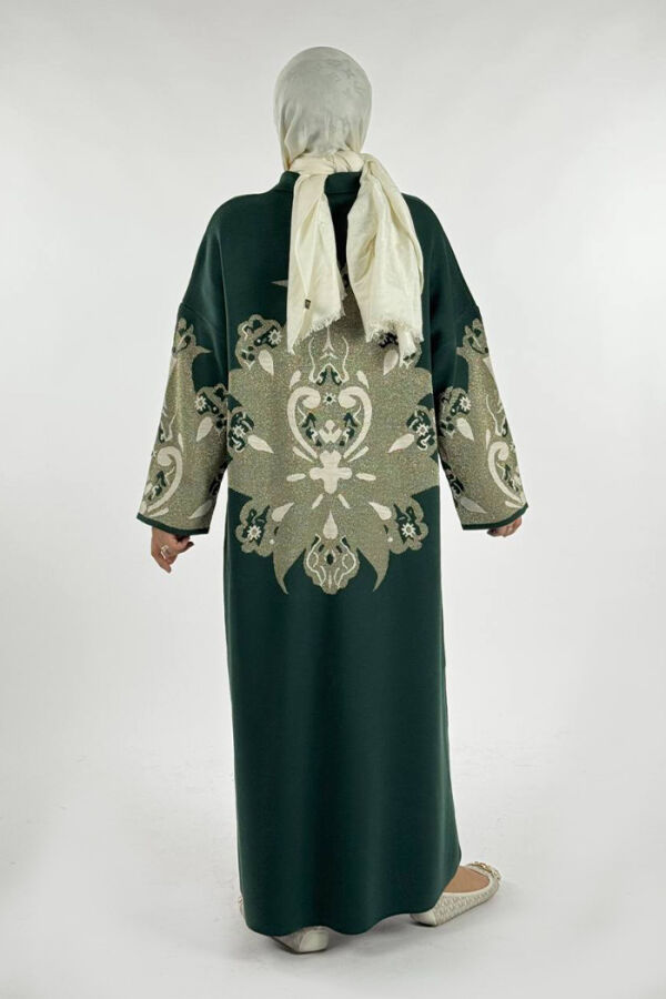 Desenli Fermuarlı Triko Hırka 18320 Zümrüt - 2