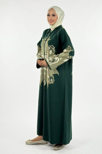 Desenli Fermuarlı Triko Hırka 18320 Zümrüt - 3