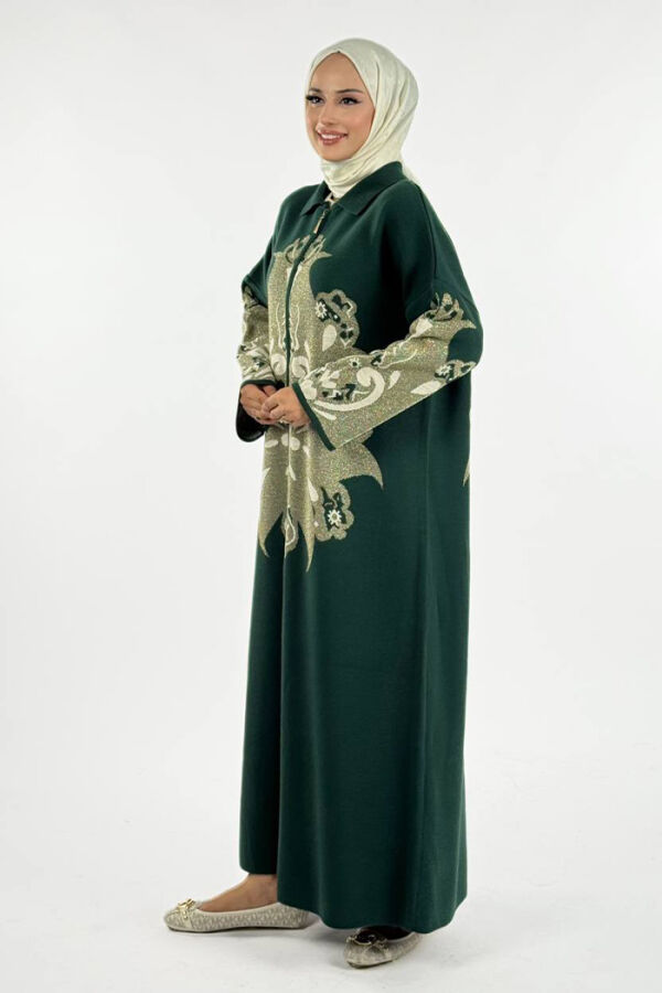 Desenli Fermuarlı Triko Hırka 18320 Zümrüt - 3