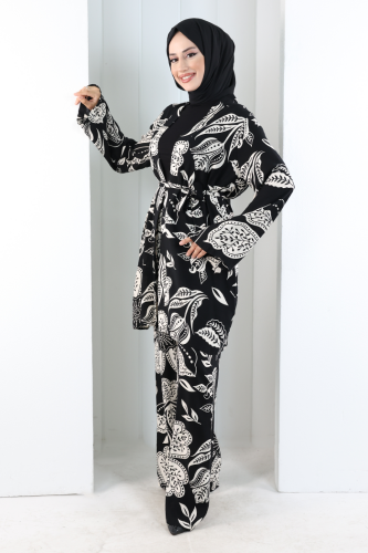 Desenli Kimono Takım 8712 Siyah - 2