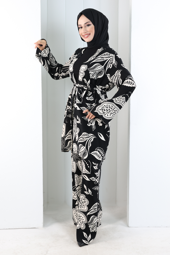 Desenli Kimono Takım 8712 Siyah - 2
