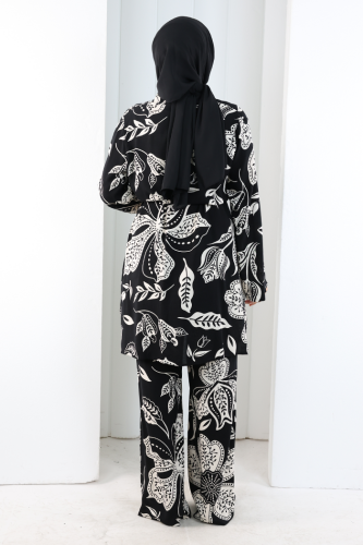 Desenli Kimono Takım 8712 Siyah - 5