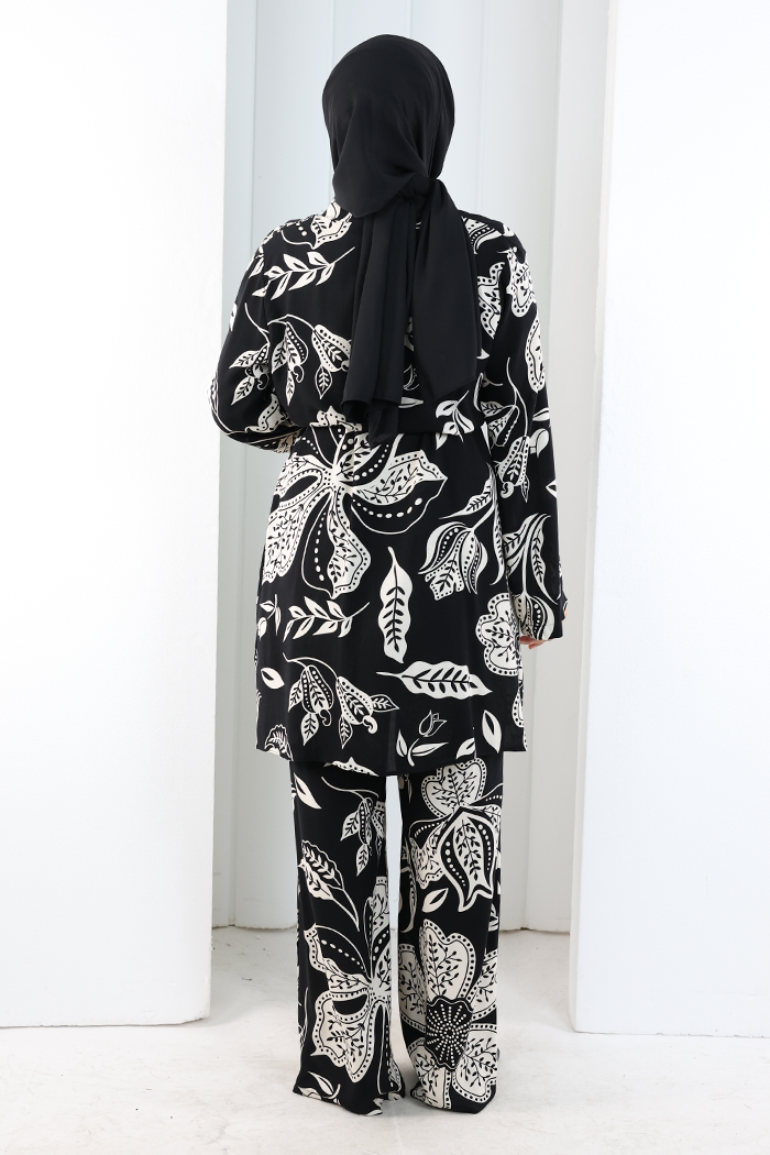 Desenli Kimono Takım 8712 Siyah - 5