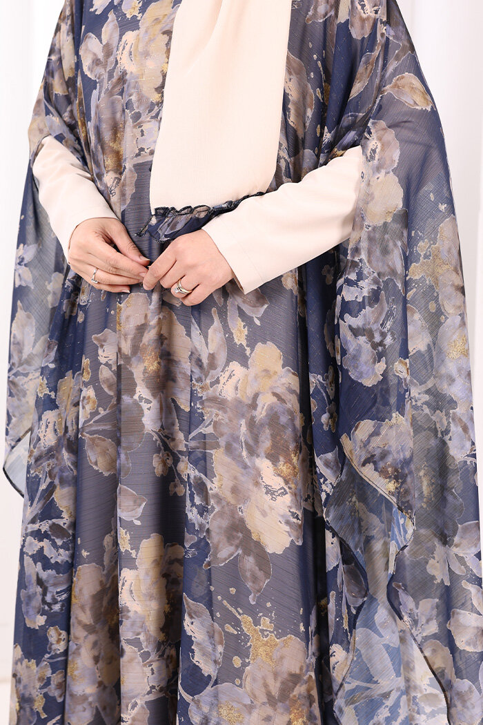 Desenli Şallı Elbise 6076 Lacivert - 8