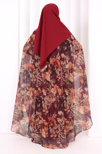 Desenli Şallı Elbise 6076 Mürdüm - 4