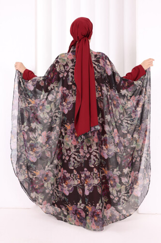 Desenli Şallı Elbise 6076 Siyah - 4