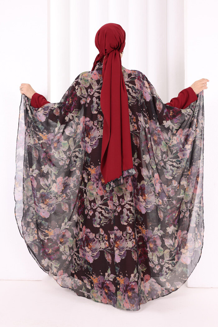 Desenli Şallı Elbise 6076 Siyah - 4