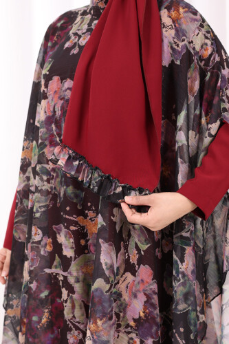 Desenli Şallı Elbise 6076 Siyah - 6