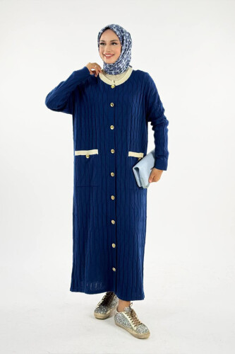 Desenli Triko Hırka 18207 Lacivert - Bym Fashion