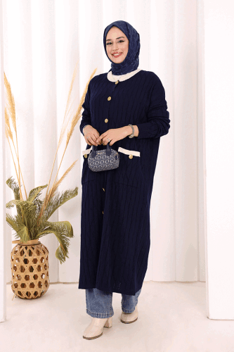 Desenli Triko Hırka 18207 Lacivert 