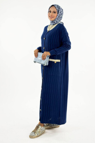 Desenli Triko Hırka 18207 Lacivert - 3