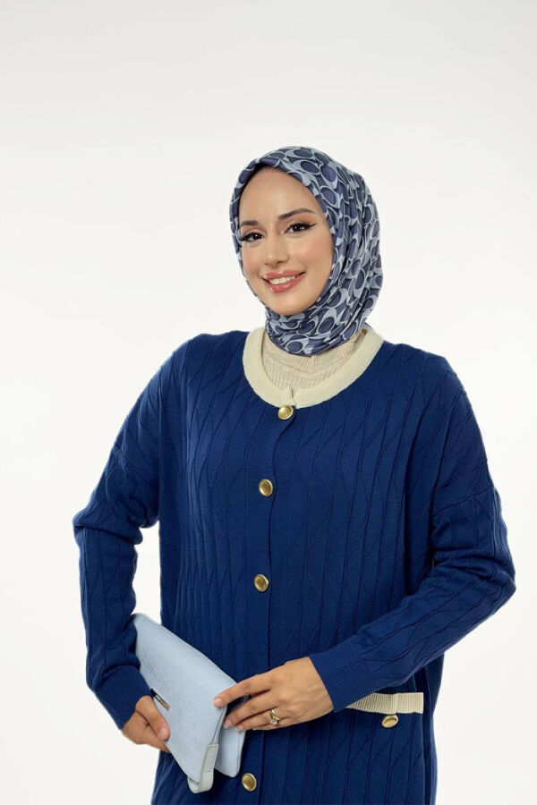 Desenli Triko Hırka 18207 Lacivert - 4