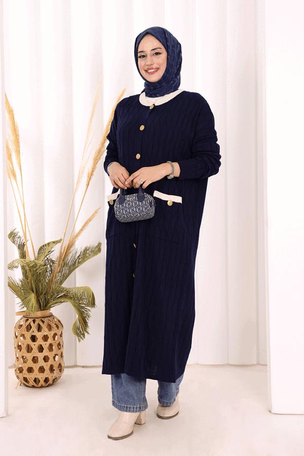 Desenli Triko Hırka 18207 Lacivert - 1