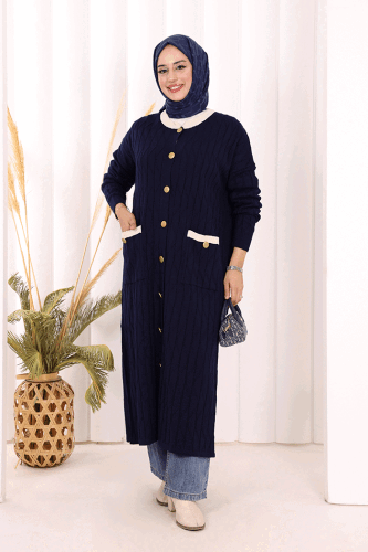 Desenli Triko Hırka 18207 Lacivert - 2