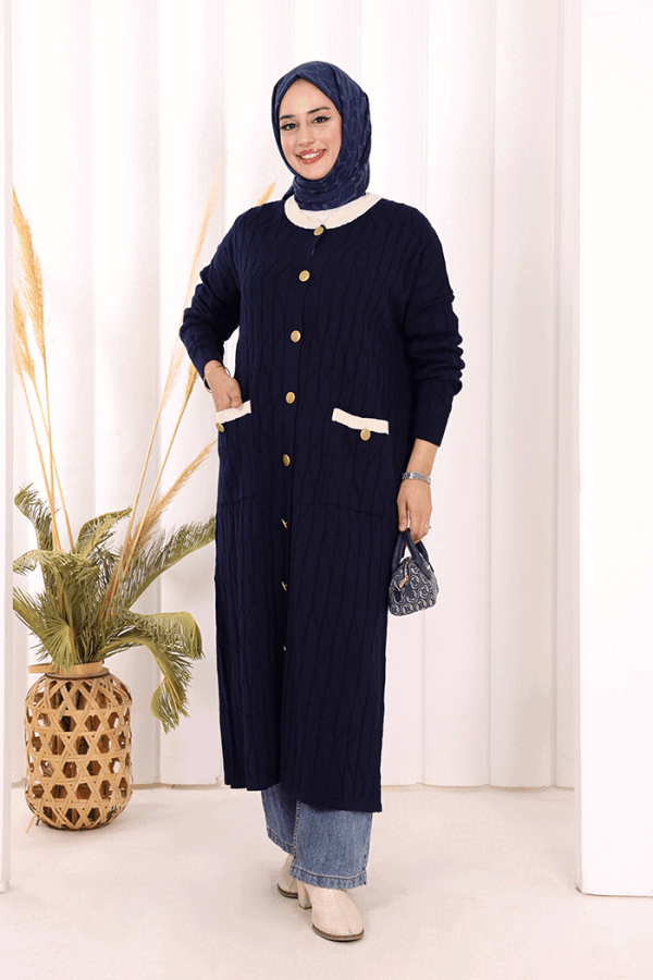 Desenli Triko Hırka 18207 Lacivert - 2