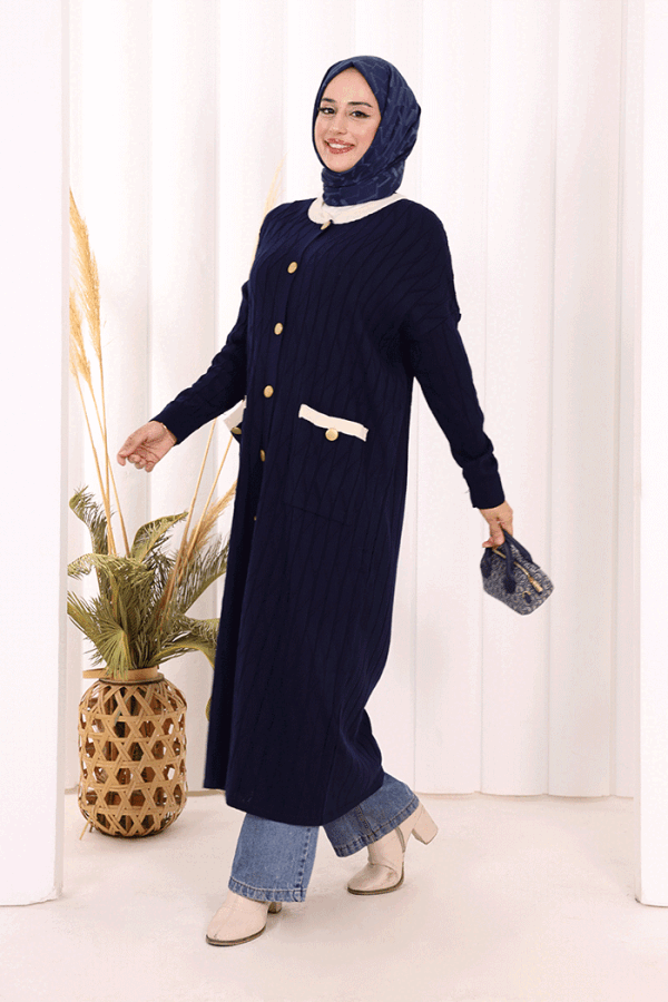 Desenli Triko Hırka 18207 Lacivert - 3