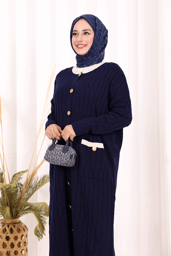 Desenli Triko Hırka 18207 Lacivert - 4