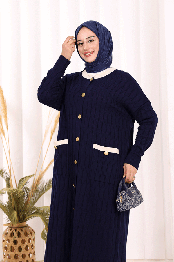 Desenli Triko Hırka 18207 Lacivert - 5