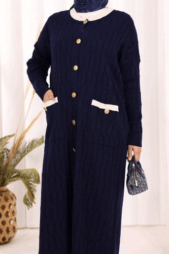 Desenli Triko Hırka 18207 Lacivert - 6