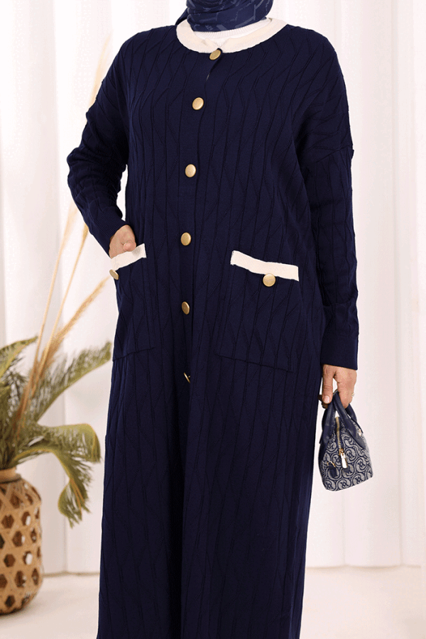 Desenli Triko Hırka 18207 Lacivert - 6