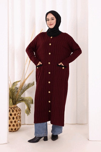 Desenli Triko Hırka 18207 Mürdüm - 3