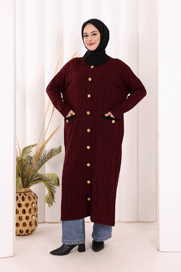 Desenli Triko Hırka 18207 Mürdüm - 3