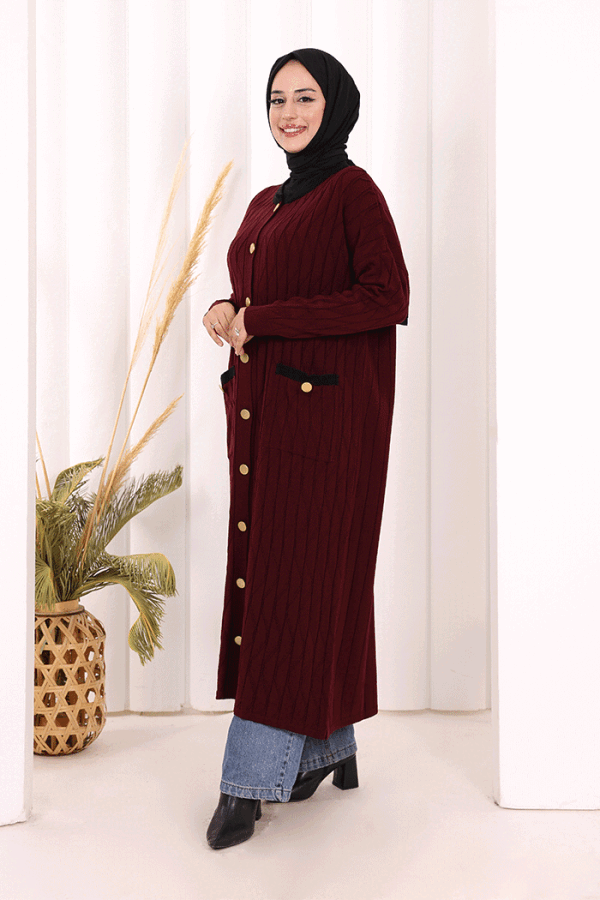 Desenli Triko Hırka 18207 Mürdüm - 4