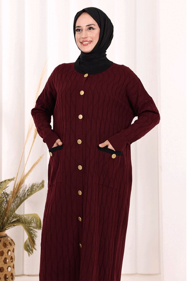 Desenli Triko Hırka 18207 Mürdüm - 5