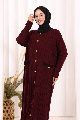 Desenli Triko Hırka 18207 Mürdüm - 6