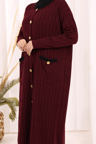 Desenli Triko Hırka 18207 Mürdüm - 7