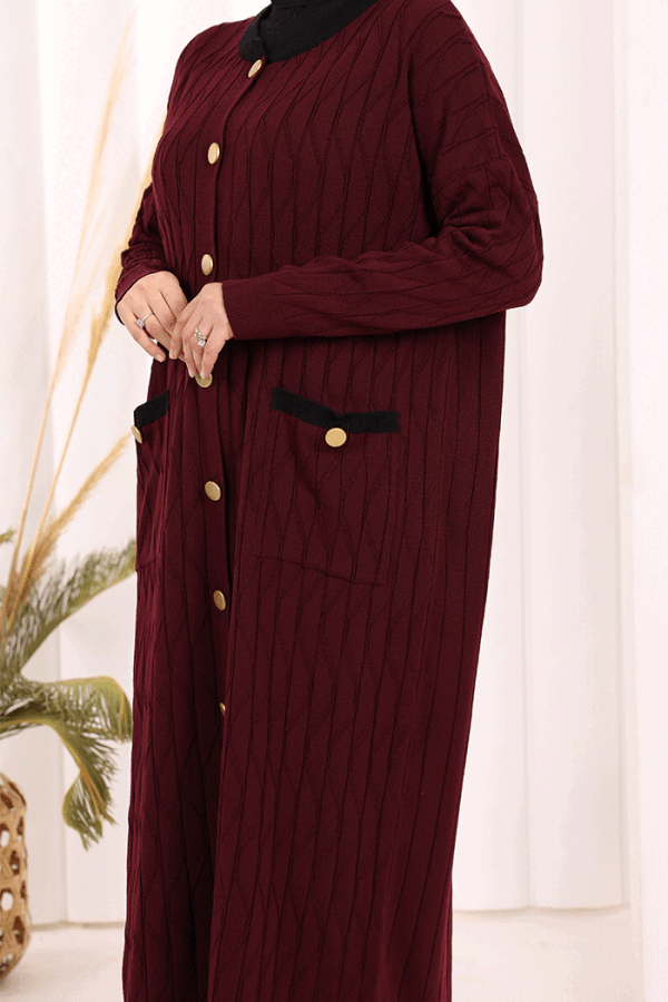 Desenli Triko Hırka 18207 Mürdüm - 7