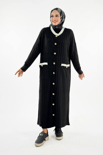 Desenli Triko Hırka 18207 Siyah - Bym Fashion