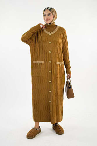 Desenli Triko Hırka 18207 Taba - Bym Fashion