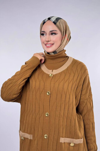 Desenli Triko Hırka 18207 Taba - 4