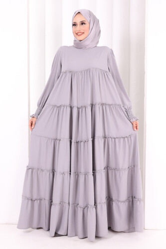 Dubai Katlı Salaş Elbise 6023 Gri 