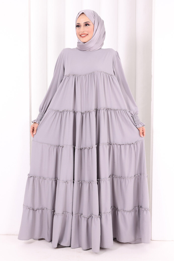 Dubai Katlı Salaş Elbise 6023 Gri - 1