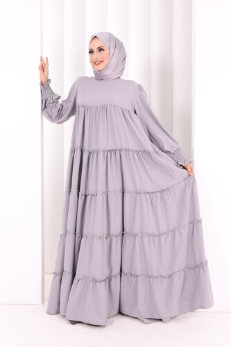 Dubai Katlı Salaş Elbise 6023 Gri - 2