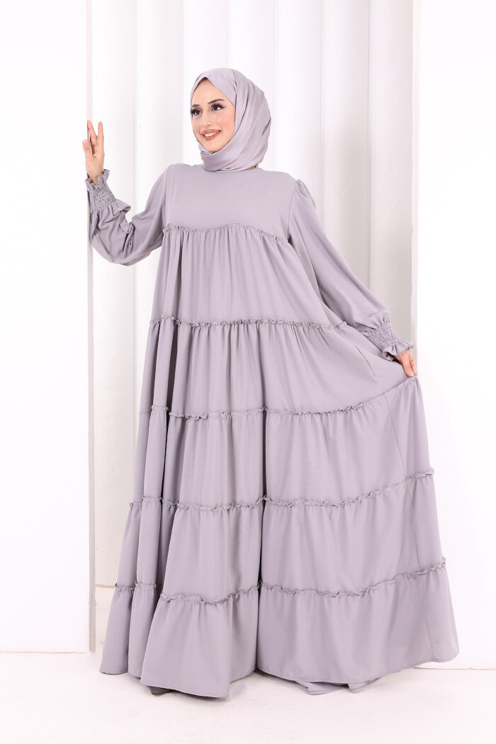 Dubai Katlı Salaş Elbise 6023 Gri - 2