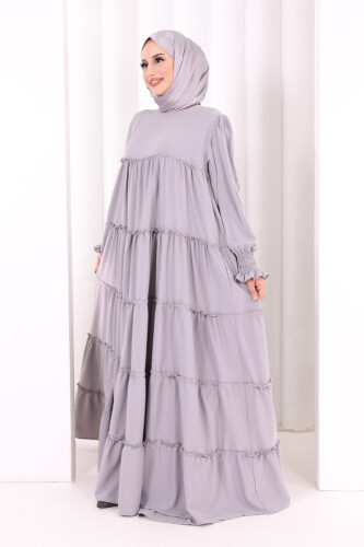 Dubai Katlı Salaş Elbise 6023 Gri - 3