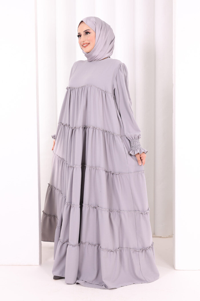 Dubai Katlı Salaş Elbise 6023 Gri - 3